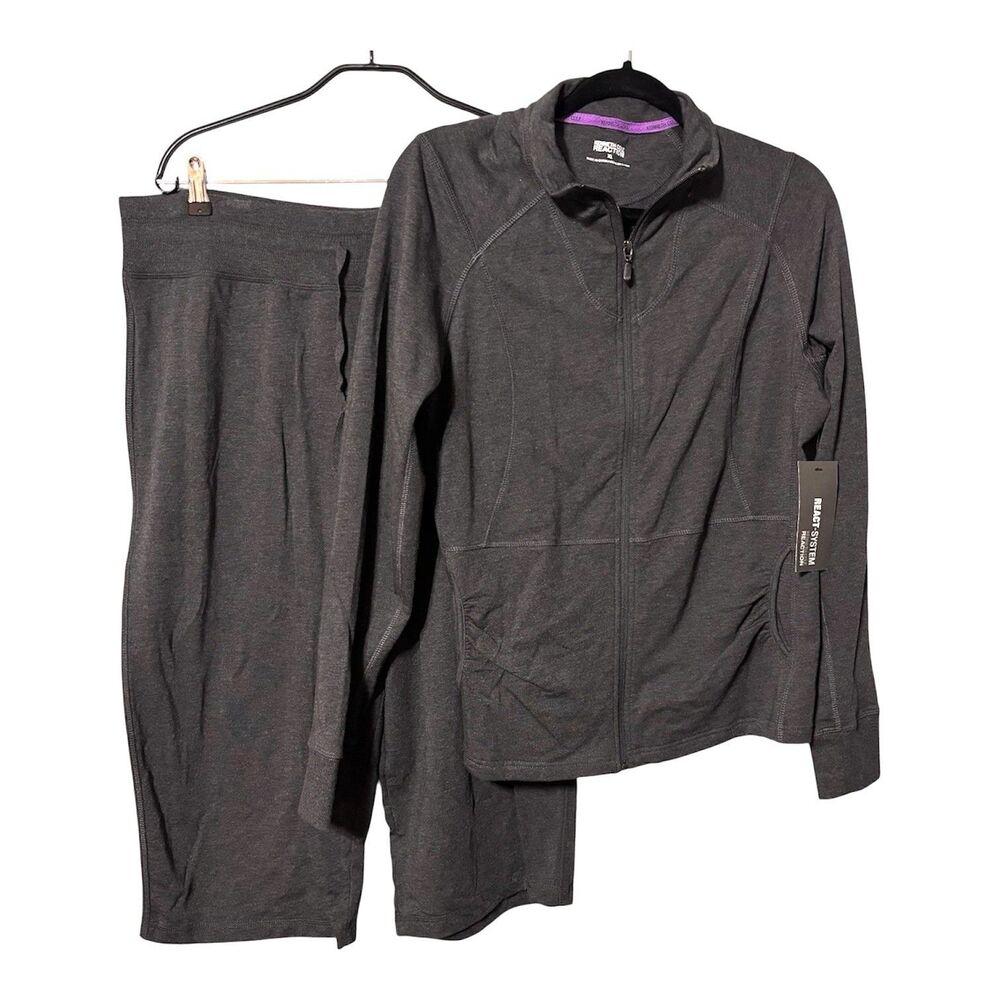 KENNETH COLE Women’s 2 Pc Tracksuit Cropped Pants With Full Zip Jacket Size XL